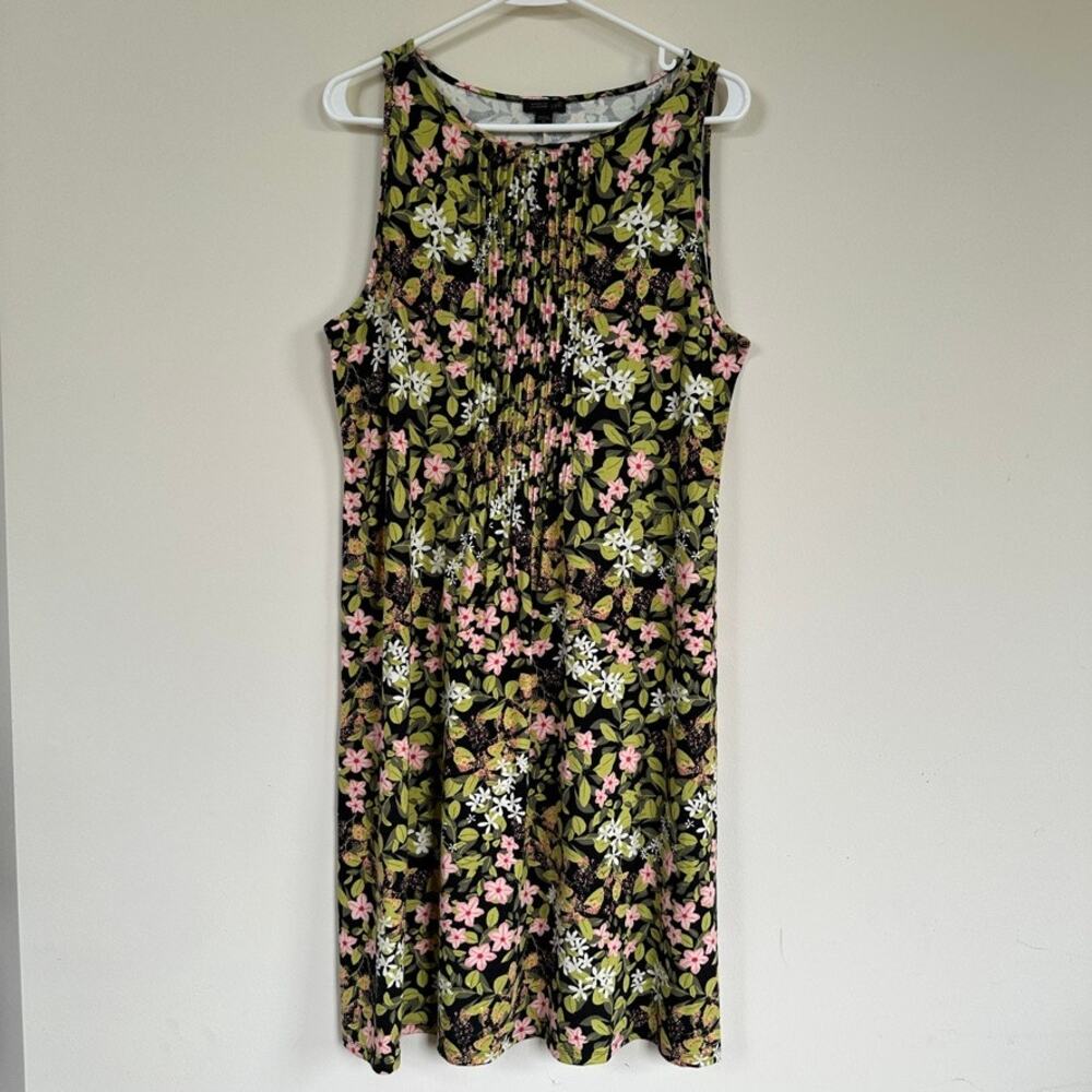 J Jill Wearever Collection Shift Dress Pleated Sleeveless Cottagecore Travel MED